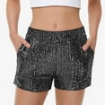 thumbnail image 1 of Women's Sequin Shorts Elastic Waist Sparkly Party Bottoms with Pockets - X Large, Black and Silver, 1 of 6