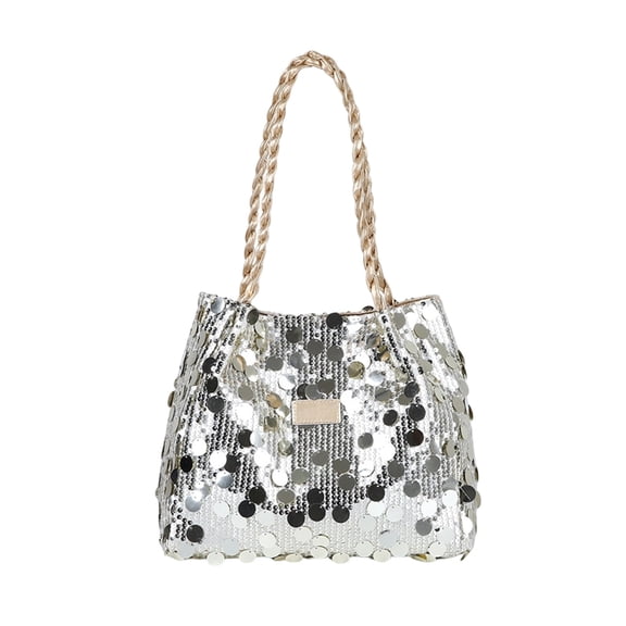 Women's Sequin Shoulder Bag, Large Capacity Underarm Handbag with Soft Pleated Polyester, Hobo Purse for Party Travel Daily Use, Gold
