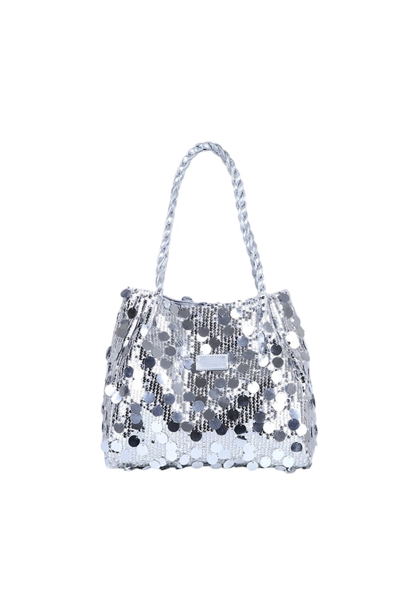 Women's Sequin Shoulder Bag, Large Capacity Underarm Handbag with Soft Pleated Polyester, Hobo Purse for Party Travel Daily Use, Silver