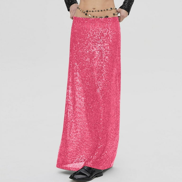 Midi Skirt Hot Pink Sparkly Skirt Women's Sequin Skirt Fashion