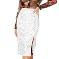 thumbnail image 1 of Women's Sequin Skirt Midi High Waist Elegant Stretchy Sparkle Side Slit Pencil Skirt Fashion Lightweight Comfy Party Cocktail Skirt, 1 of 4
