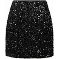 thumbnail image 1 of Women's Sequin Skirt Sparkle Stretchy Bodycon Mini Skirts Night Out Party Black XXXL, 1 of 3
