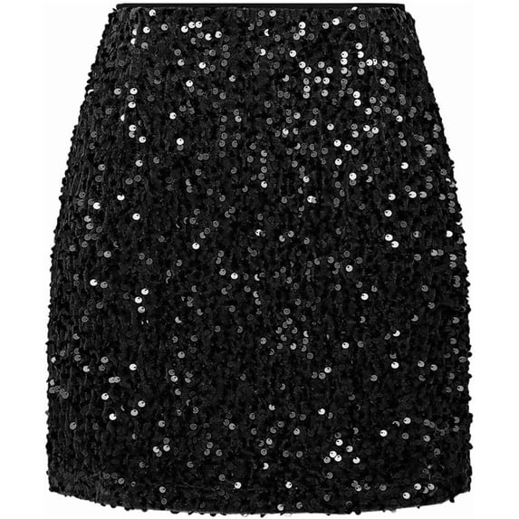 Women's Sequin Skirt Sparkle Stretchy Bodycon Mini Skirts Night Out Party Black XXXL