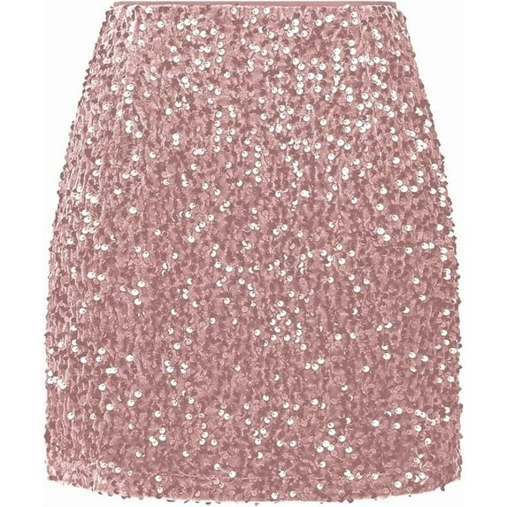 Women's Sequin Skirt Sparkle Stretchy Bodycon Mini Skirts Night Out Party Pink XXL