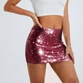 thumbnail image 1 of Women's Sequin Skirt Sparkle Stretchy Bodycon Mini Skirts (Red M), 1 of 8