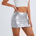 thumbnail image 1 of Women's Sequin Skirt Sparkle Stretchy Bodycon Mini Skirts (Silver L), 1 of 8