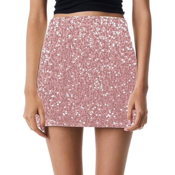 Women’s Sequin Skirt Sparkly Stretchy Velvet High Waisted A-Line Glitter Mini Skirts for Night Out Party