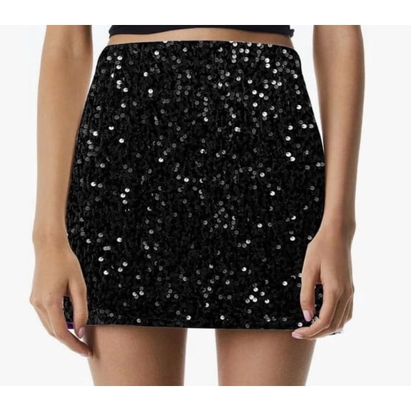Women’s Sequin Skirt Sparkly Stretchy Velvet High Waisted A-Line Glitter Mini Skirts for Night Out Party