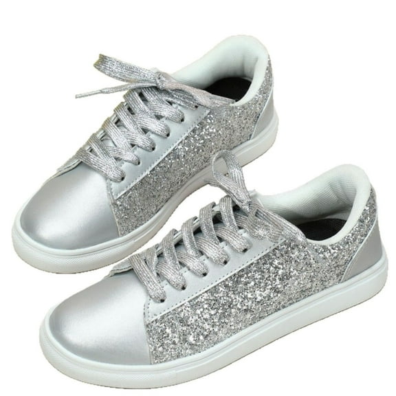 Women's Sequin Sneakers - Sparkly Low Top Lace-Up Fashion Shoes for Concert & Casual Wear