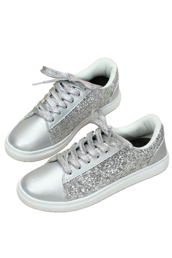 Women's Sequin Sneakers - Sparkly Low Top Lace-Up Fashion Shoes for Concert & Casual Wear