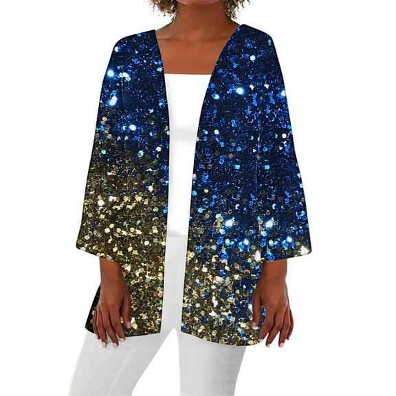 Women's Sequin Sparkle Lightweight Open Front Cardigan Blazer Casual Party Clubwear Cover Up Glitter Sequin Jackets