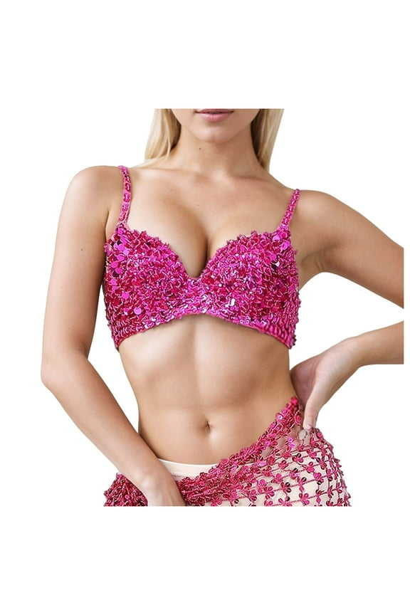 Women's Sequin Sparkle Shine Glitter Bra Top for Cabaret Raves Belly Dance for Rave Cabaret Party