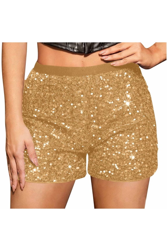 Women's Sequin Sparkle Shorts Elastic High Waist Casual Elegant Shorts Glitter Straight Legs Comfy Party Concert Shorts