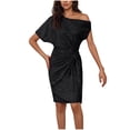 thumbnail image 1 of Women's Sequin Sparkly Bodycon Wrap Dress One Shoulder Ruched Side Tie Cocktail Wedding Elegant Glitter Maxi Dresses, 1 of 6