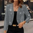 thumbnail image 1 of Women's Sequin Sparkly Cropped Cardigan Dressy Casual Shrugs for Evening Dresses Long Sleeve Open Front Shiny Jacket Gray S, 1 of 8