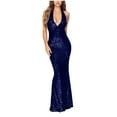 thumbnail image 1 of Women's Sequin Sparkly Glitter V-Neck Prom Dress Backless Slim Fitted Fishtail Long Dress Maxi Evening Gowns, 1 of 4