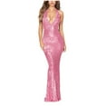 thumbnail image 1 of Women's Sequin Sparkly Glitter V-Neck Prom Dress Backless Slim Fitted Fishtail Long Dress Maxi Evening Gowns, 1 of 4