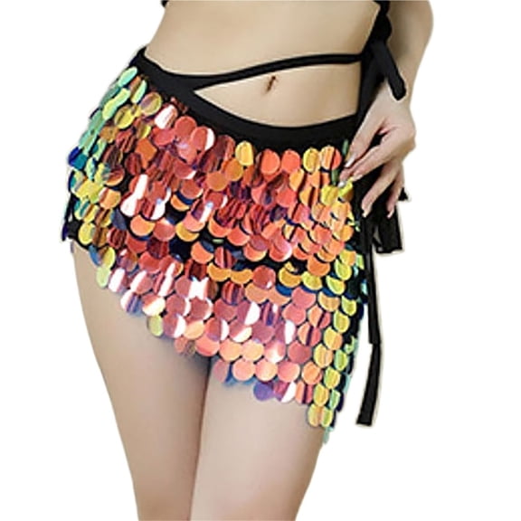 Women's Sequin Sparkly Skirt Side Bow Knot Tie Elastic Waist Adjustable Nightclub Party Irregular Skirt