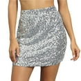 thumbnail image 1 of Women's Sequin Sparkly Skirt Stretchy Bodycon Mini Skirts Dressy Casual Party Wear Silver M, 1 of 4