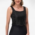 thumbnail image 1 of Women's Sequin Square Neck Tank Top with Sleeveless Design and Cropped Fit - Large, Black, 1 of 7