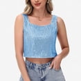 thumbnail image 1 of Women's Sequin Square Neck Tank Top with Sleeveless Design and Cropped Fit - Medium, Blue, 1 of 7