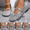 thumbnail image 1 of Women's Sequin Square Toe Mary Jane Flats, Plus Size Comfortable Slip On Casual Party Shoes, Lightweight Loafers for Daily Wear Office Shopping, 1 of 10