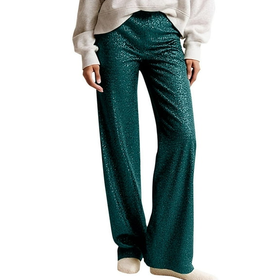 Women's Sequin Straight Leg Pants High-Waisted Sparkly Trousers Fashion Trendy Slacks Glitter Bottoms for Cocktail, Party, Clubwear Bling Jeans Green M