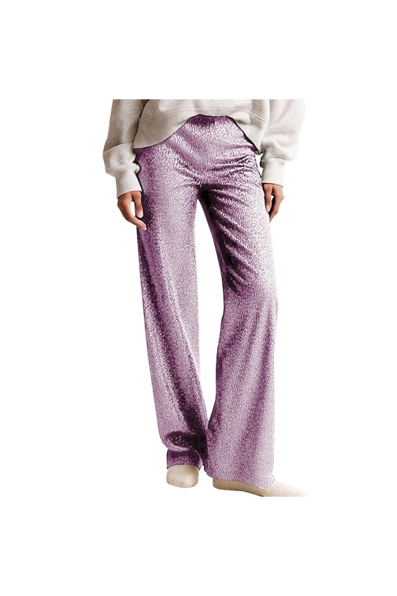 Women's Sequin Straight Leg Pants High-Waisted Sparkly Trousers Fashion Trendy Slacks Glitter Bottoms for Cocktail, Party, Clubwear Bling Jeans Pink S