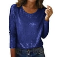 thumbnail image 1 of Women’s Sequin T-Shirt Round Neck 3/4 Sleeve Fashion Tops Sparkly Holiday Cocktail Party Tops, 1 of 8