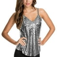 thumbnail image 1 of Women's Sequin Tank Tops Spaghetti Strap Sexy V Neck Prom Club Top Sleeveless Blouse Shirt Camisole Tanks, 1 of 3