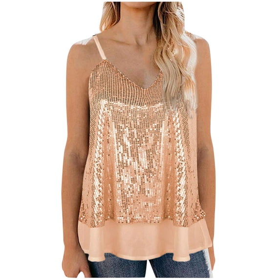 Women's Sequin Tank Tops Strappy Sparkly Shimmer Camisole Tops Spaghetti Straps Glitter Party Club Vest Shirts