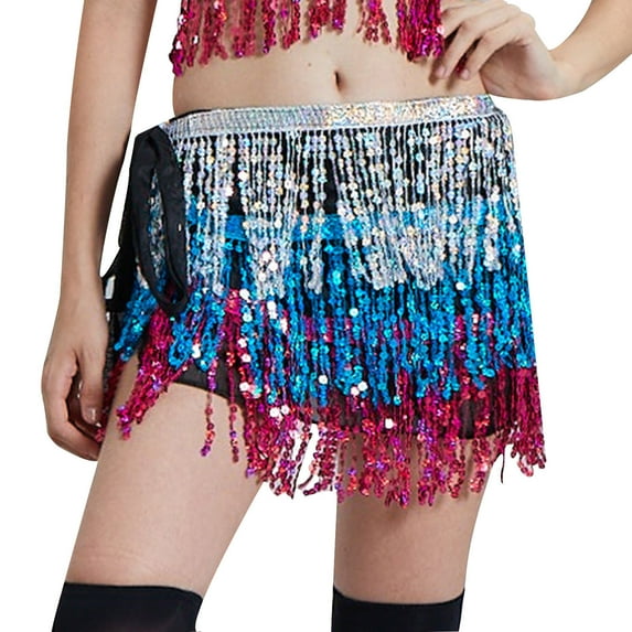 Women's Sequin Tassel Skirts Rave Fringe Hip Scarf for Festival/Halloween