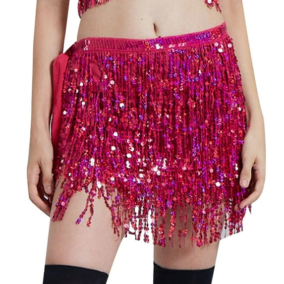 Women's Sequin Tassel Skirts Rave Fringe Hip Scarf for Festival/Halloween