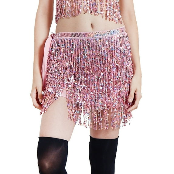 Women's Sequin Tassel Skirts Rave Fringe Hip Scarf for Festival/Halloween