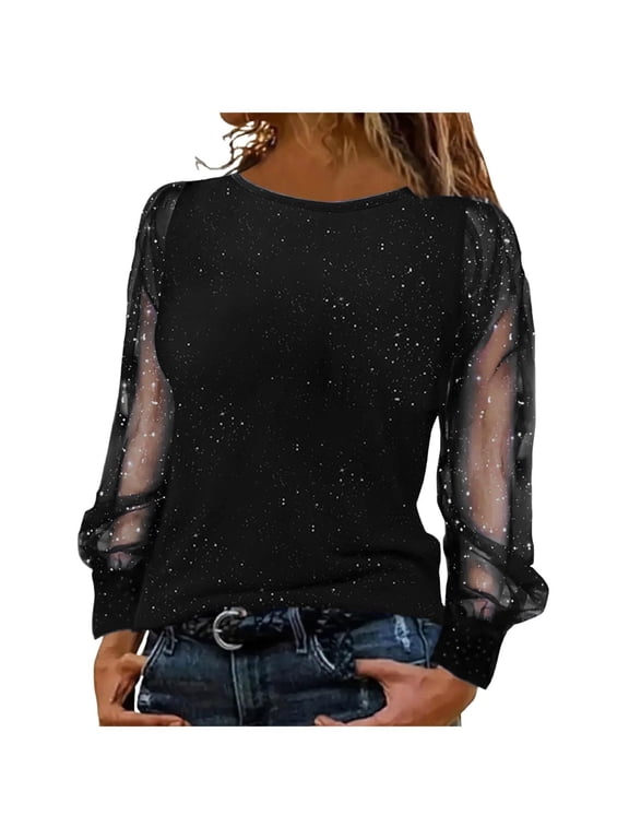Women's Sequin Top Black Elegant New Year's Eve Party Blouse
