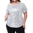 thumbnail image 1 of Women's Sequin Tops Plus Size Round Neck Sparkle Glitter Short Sleeve Party Tunic Blouse, 1 of 6