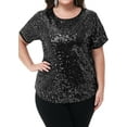 thumbnail image 1 of Women's Sequin Tops Plus Size Round Neck Sparkle Glitter Short Sleeve Party Tunic Blouse, 1 of 6
