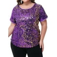 thumbnail image 1 of Women's Sequin Tops Plus Size Round Neck Sparkle Glitter Short Sleeve Party Tunic Blouse, 1 of 6