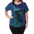 thumbnail image 1 of Women's Sequin Tops Plus Size Round Neck Sparkle Glitter Short Sleeve Party Tunic Blouse, 1 of 6