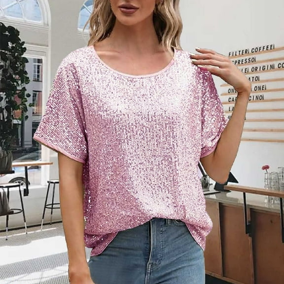 Women's Sequin Tops Sparkly Glitter Blouses Sequined Short Sleeve Shirts For Holiday Club Night Womens Active Shirt Weightlifting Long Sleeve Shirts T Pack Short Sleeve Tees Women Petite Turtleneck