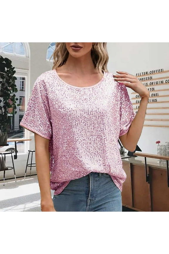 Women's Sequin Tops Sparkly Glitter Blouses Sequined Short Sleeve Shirts For Holiday Club Night Womens Active Shirt Weightlifting Long Sleeve Shirts T Pack Short Sleeve Tees Women Petite Turtleneck