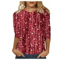 thumbnail image 1 of Women's Sequin Print Tunic Tops 3/4 Sleeve Round Neck Relax Fit Shirts Party Disco Clubwear Tees 2025, 1 of 4