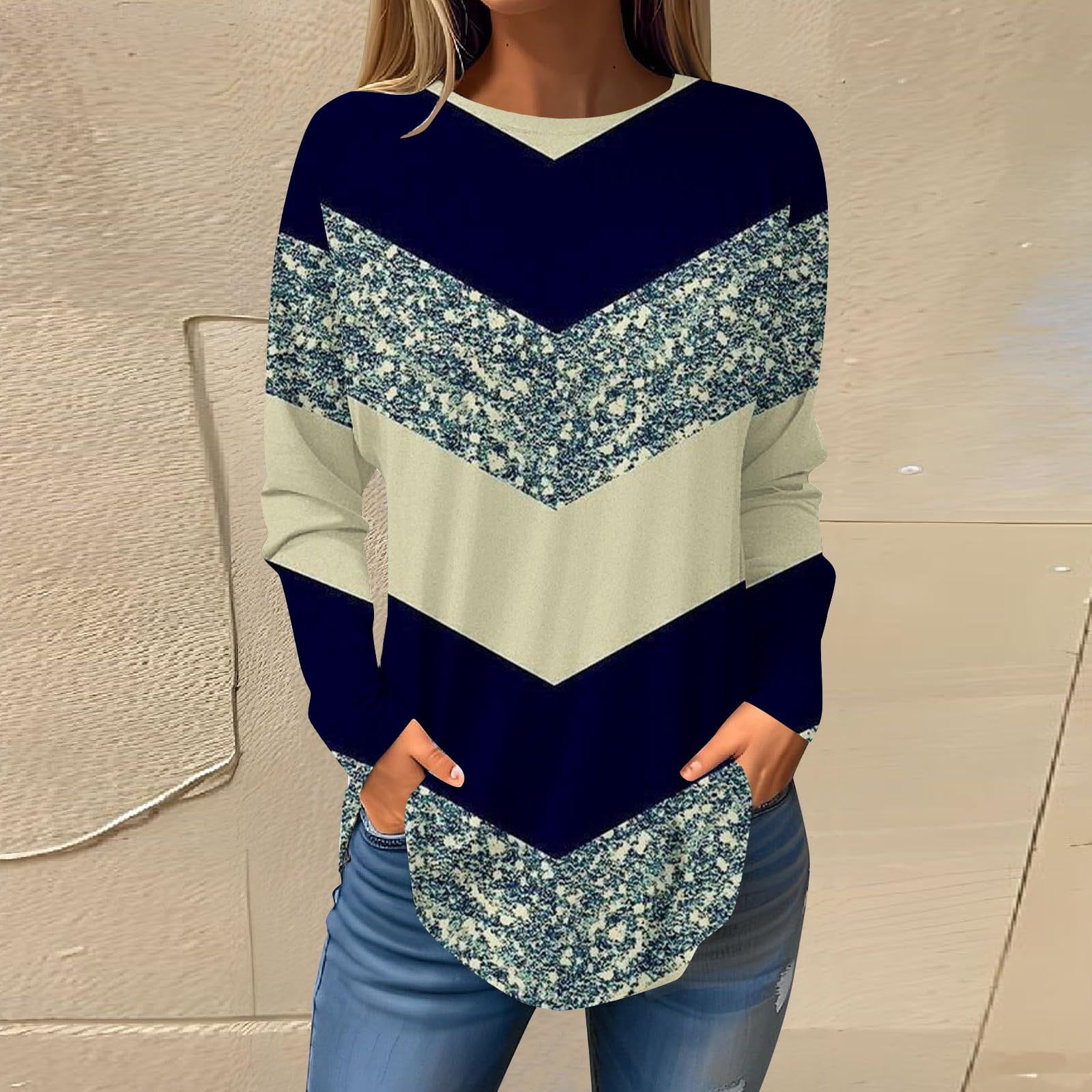 Women's Sequin Tunic Tops Glitter Long Sleeve Round Neck TShirts