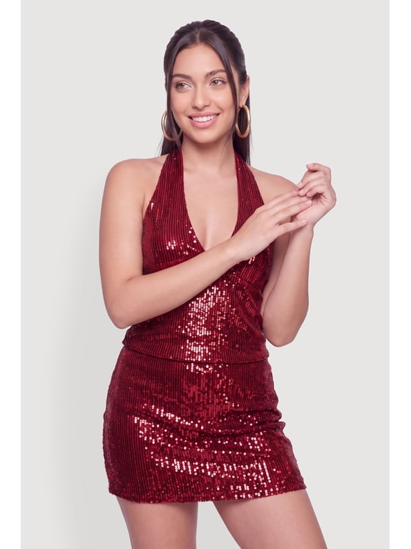 Women's Sequin V Neck Halter Top