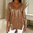 thumbnail image 1 of Women's Sequin V-Neck Short-Sleeve Top - Glamorous Party & Evening Wear, 1 of 6