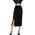 thumbnail image 1 of Women’s Sequin Velvet Maxi Skirt High Waist Elastic Split Hem Party Night Out, 1 of 2