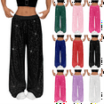 thumbnail image 1 of Women's Sequin Wide Leg Pants High Waisted Solid Color Dance Pants Loose for Night Out Glitter Trousers Clubwear Party Sparkly Pants, 1 of 9
