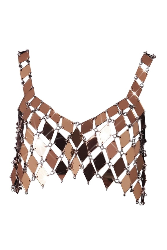 Women's Sequined Crop Top Hollow Out Camisole V Neck Sleeveless Glitter Bra Tops