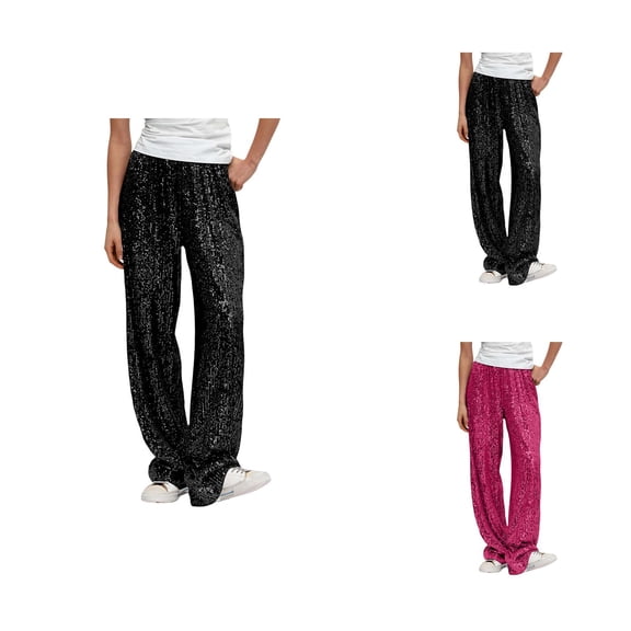 Women's Sequined Pants Sparkling Sequins High Waisted Wide Leg Flared Pants Flared Pants Nightclub Wear Women Summer Capri Pants