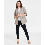 Womens Sequined Plaid Double-Breasted Blazer Grey Plaid Combo 12